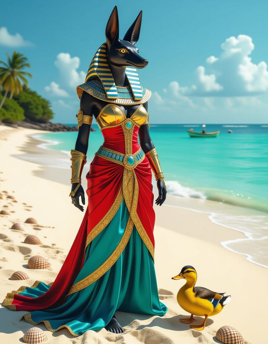 Anubis' Steampunk Beach Vacation in Vivid Colors
