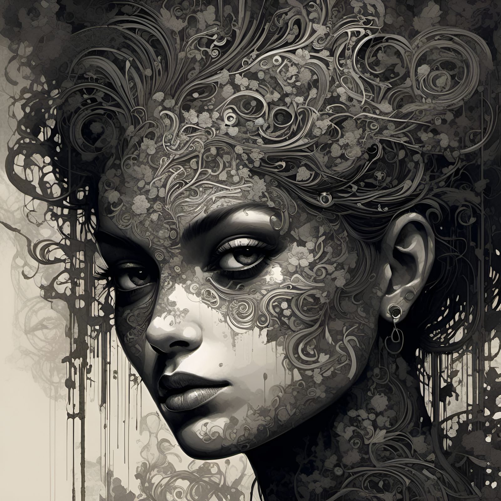 Dark Double Exposure: Woman and Monster Portrait