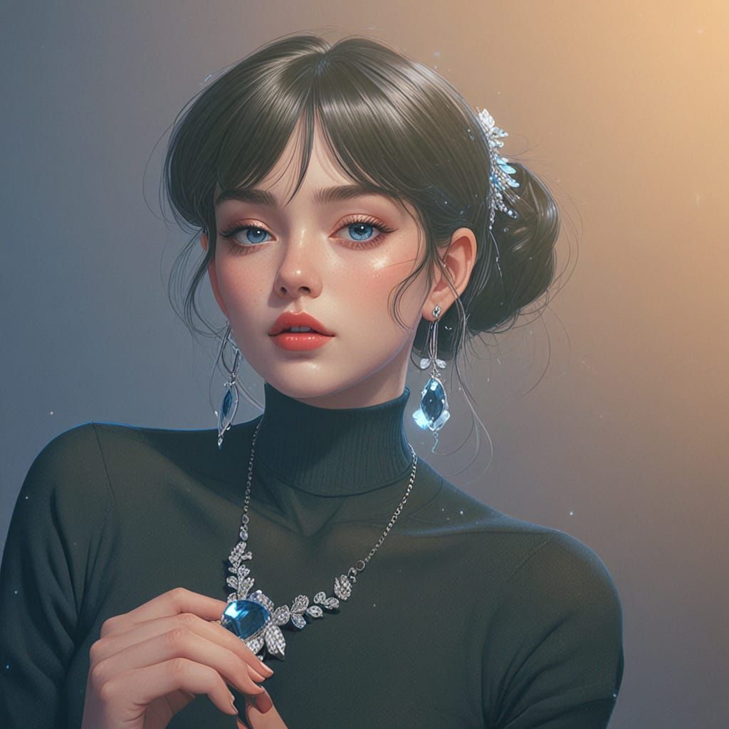 Glamorous Blue-Eyed Woman in Sparkling Jewelry