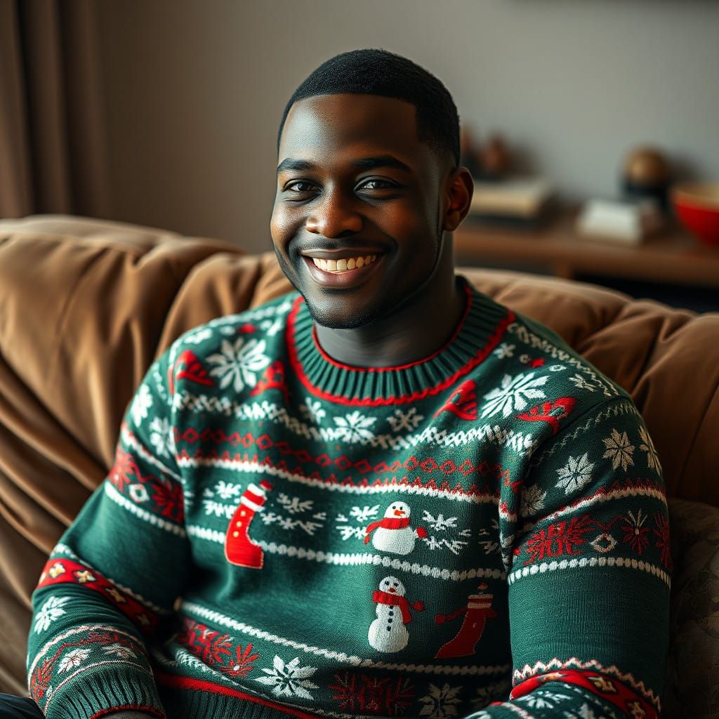 Chiseled Gentleman in Warm, Cozy Christmas Sweater