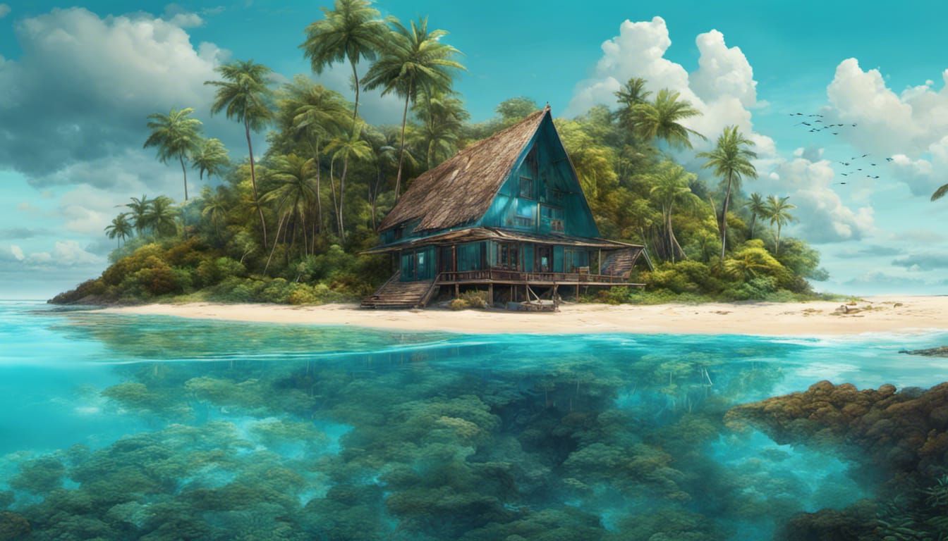 Off-Grid Beach Home Bordering Rainforest: Digital Art