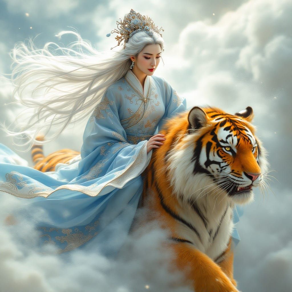 Feng Po Po Goddess on Majestic Asian Tiger