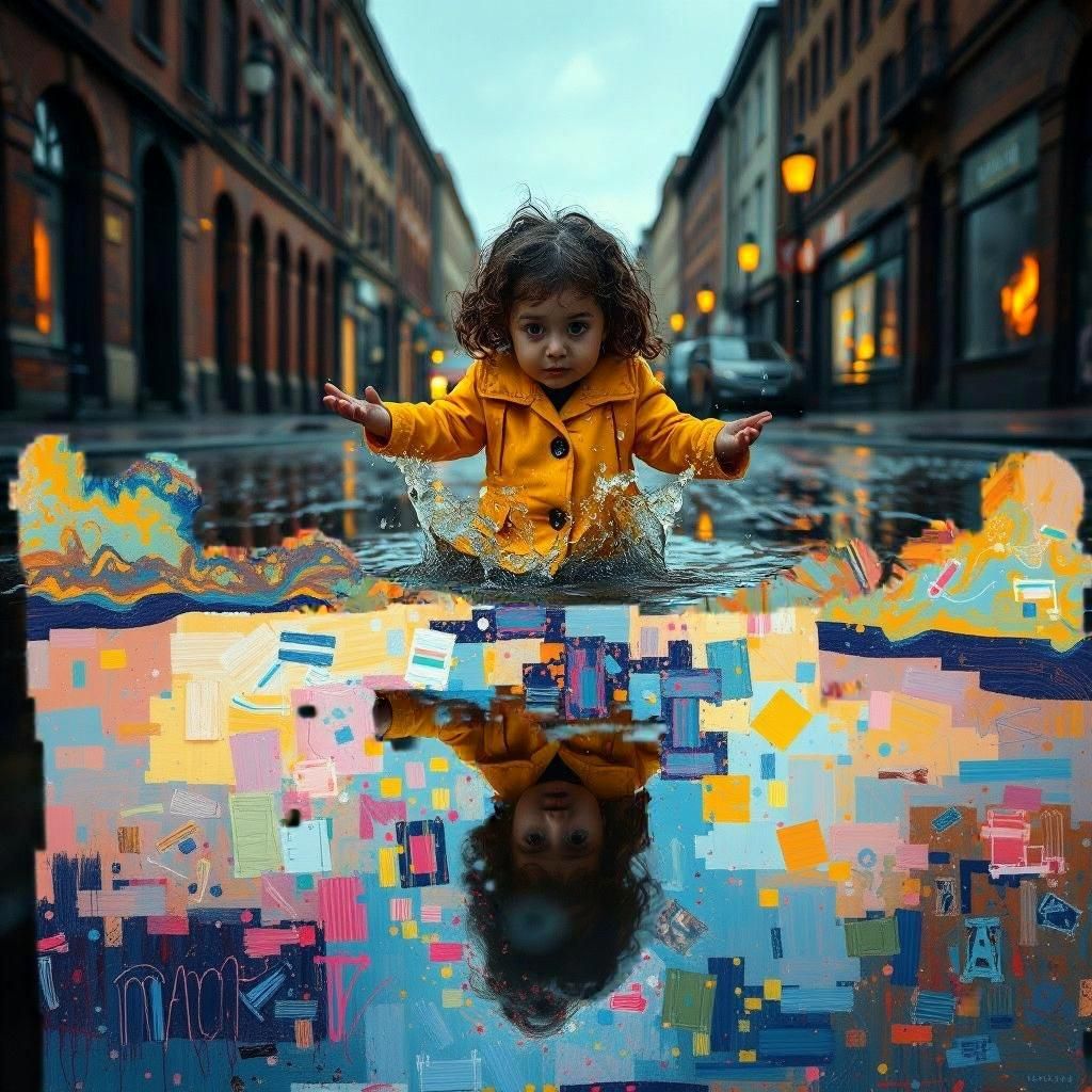 Girl's Fiery Reflection: An Impasto Oil Painting