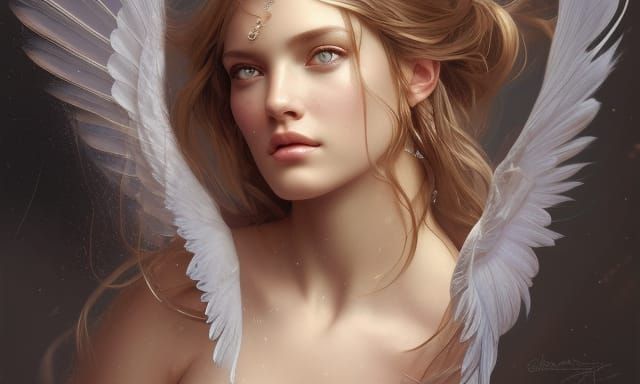 Ethereal Angelic Model Portrait in Art Nouveau Style