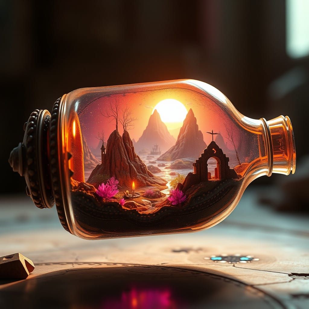 Mystical World in a Glass Bottle, Radiant Sunrise