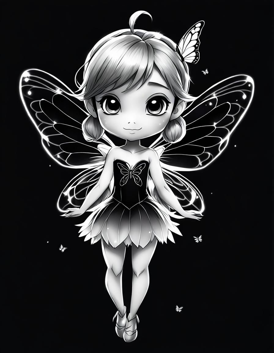 Chibi Anime Fairy Sketch in High Contrast