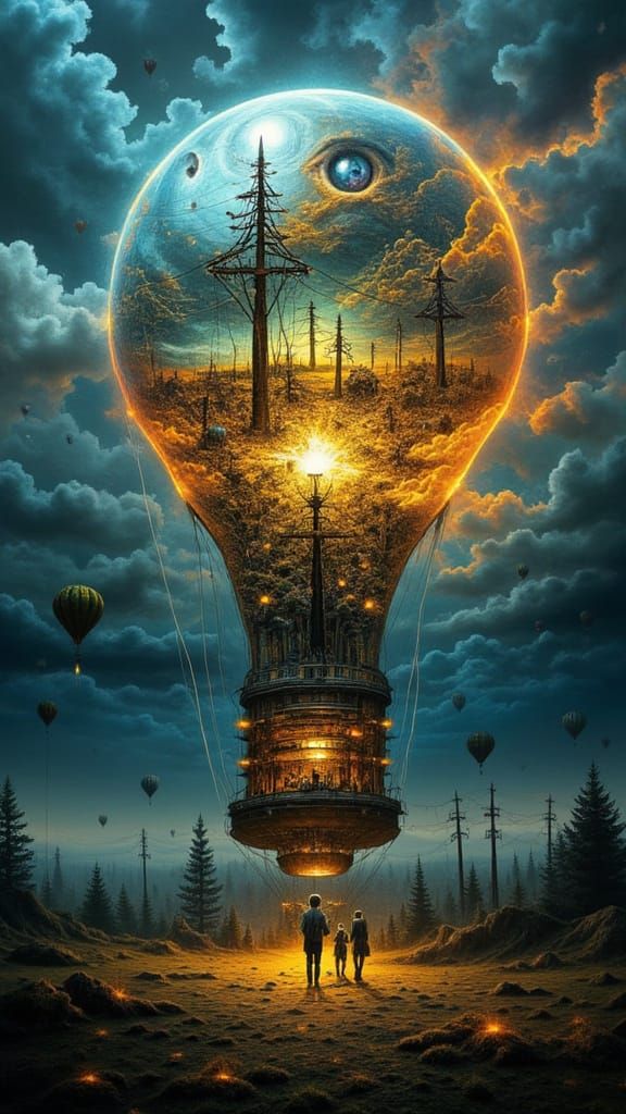 Surreal Hot Air Balloon in Rainbow Web