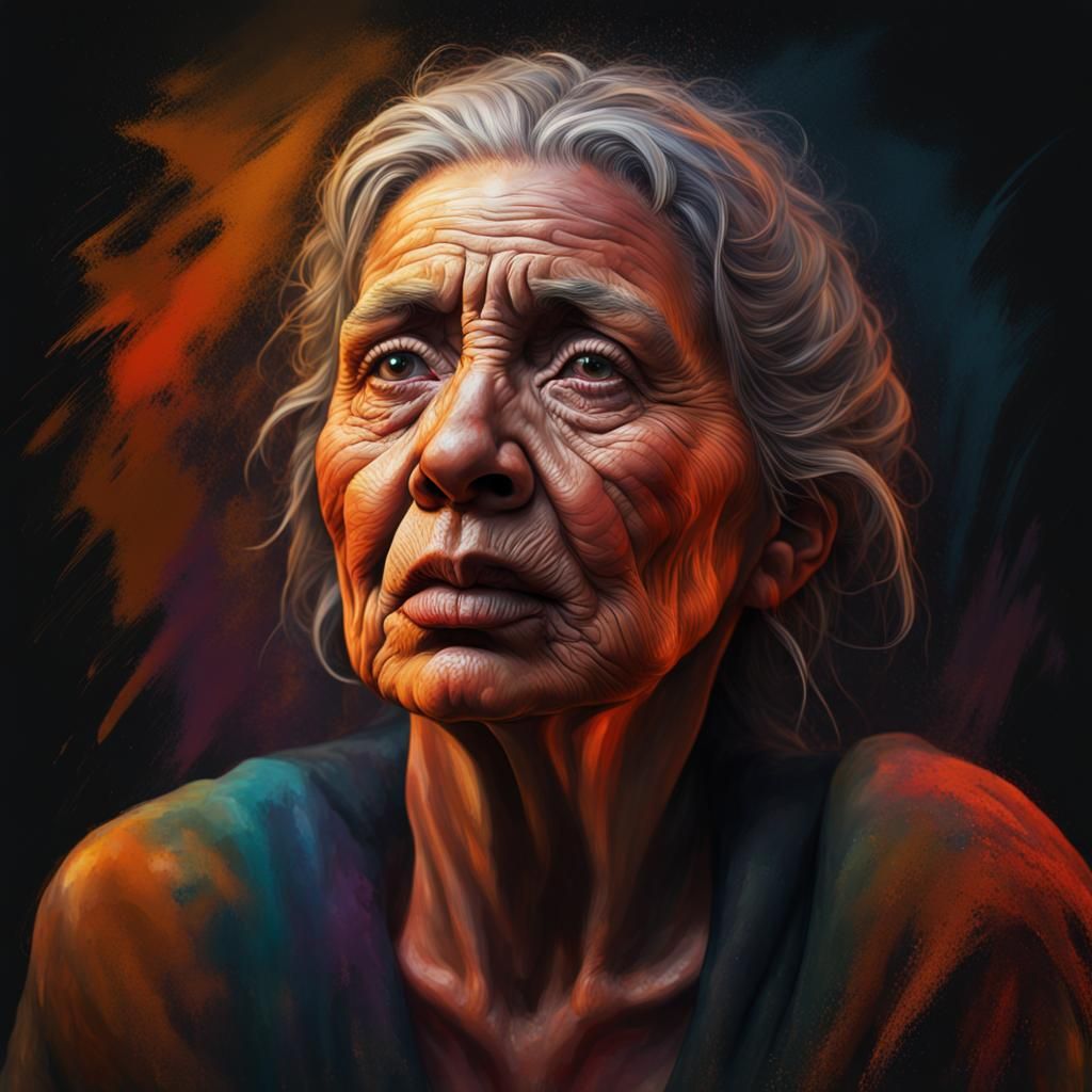 Hyperrealistic Portrait: Old Woman with Dark Gaze