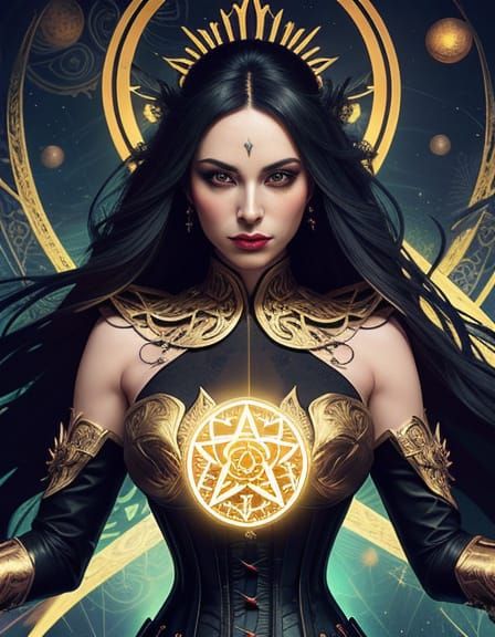 Fantasy Character Surrounded by Mystical Symbols