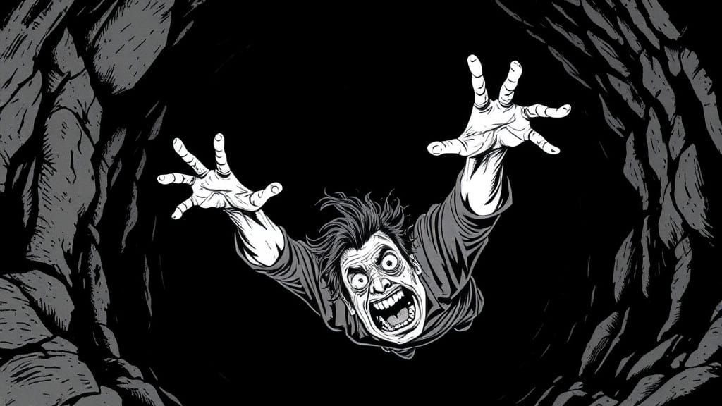 Frantic Man Plummets into Abysmal Void in Underground Comix....