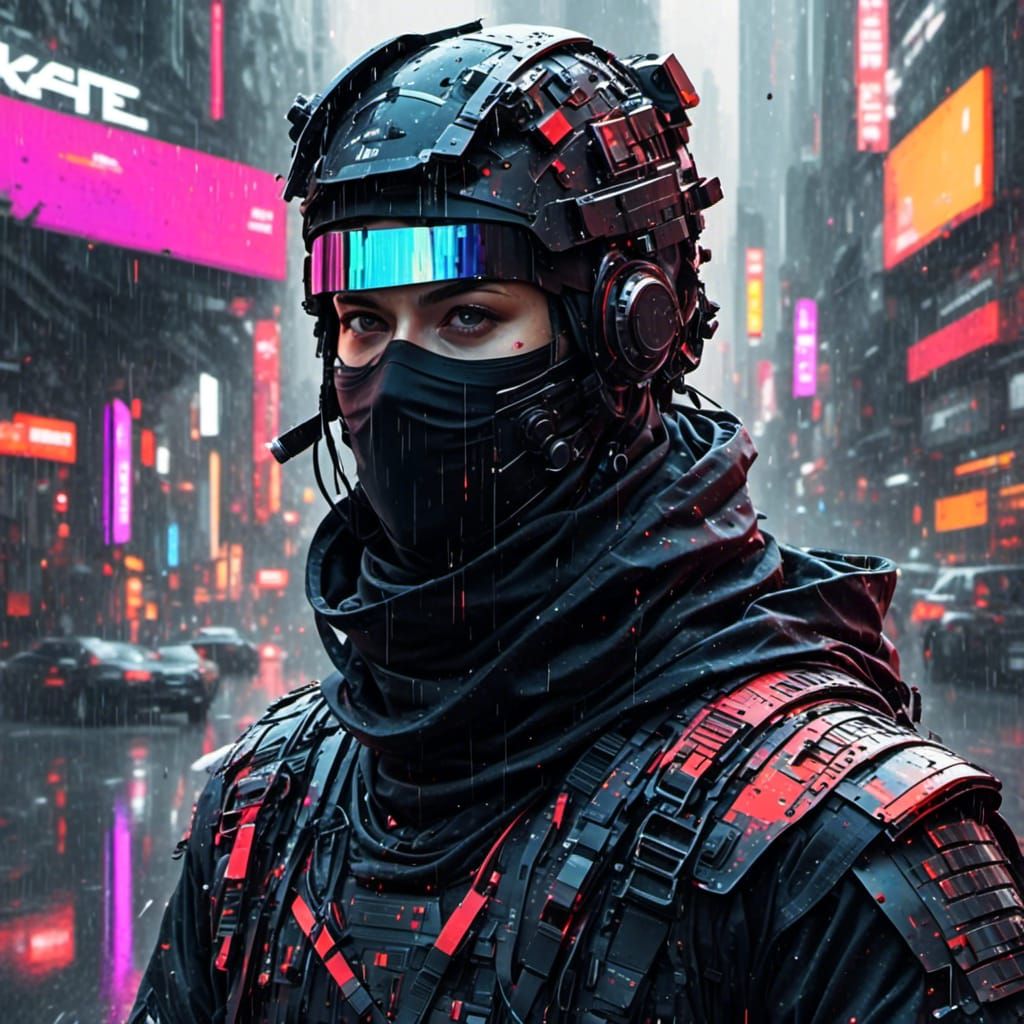 Glitch Art of a Ninja in the Matrix