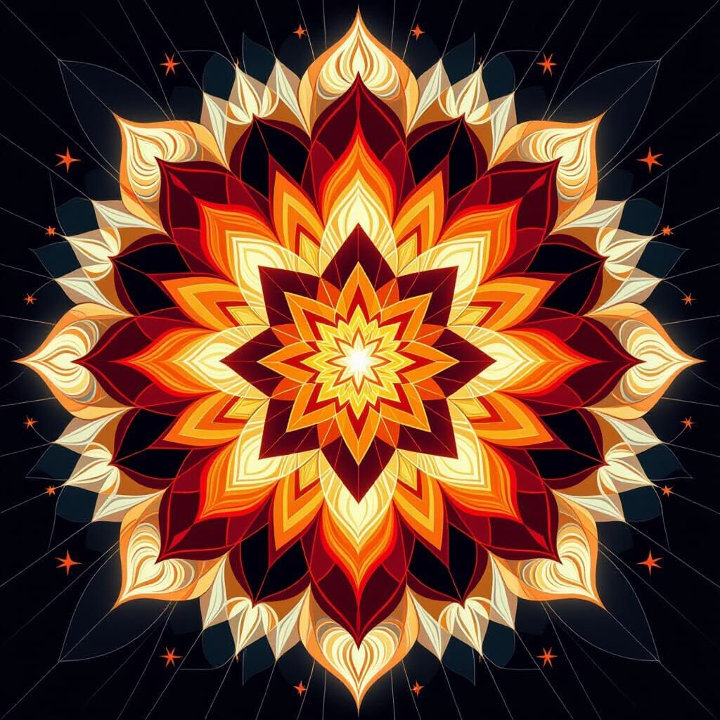 Radiant Mandala with Star and Triangle Grid