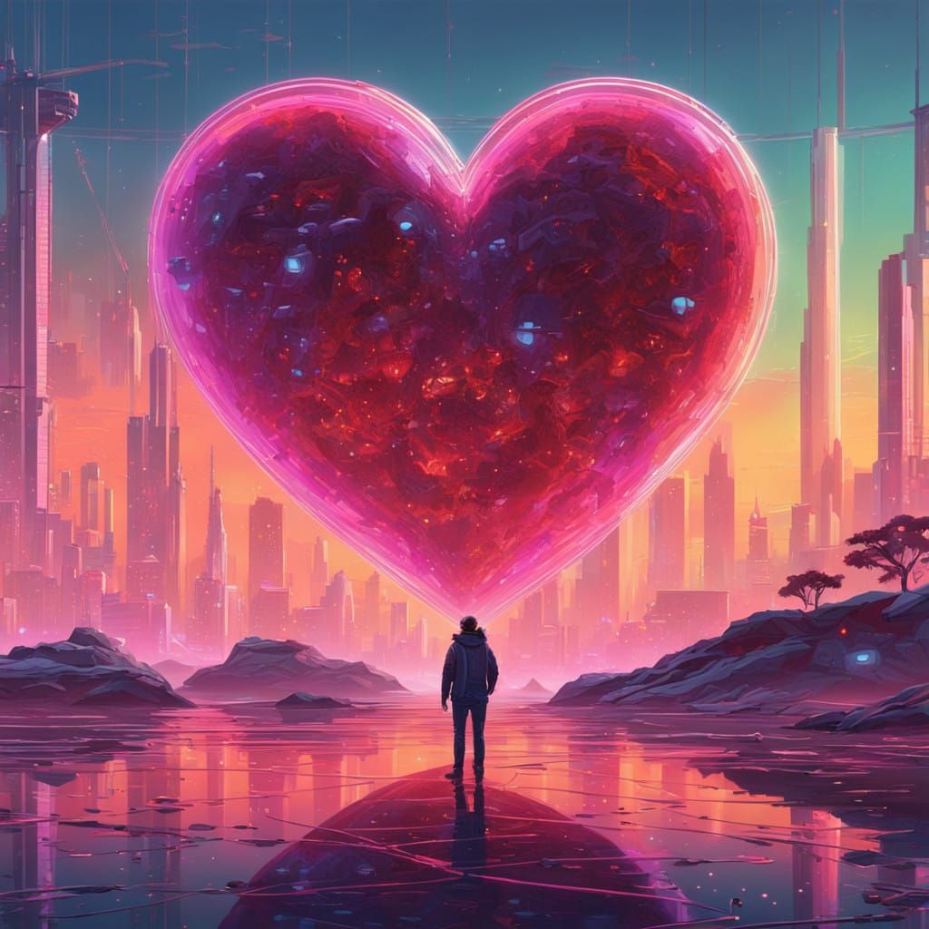 Neon Love Heart Radiates Vibrant Energy