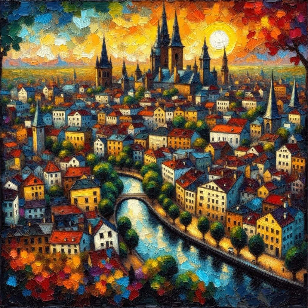 Art Nouveau Cityscape in Dreamlike Fantasy