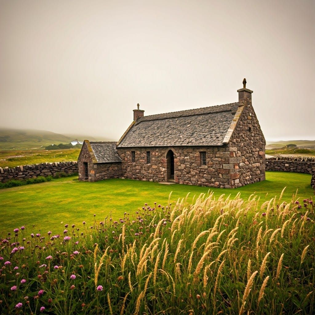 Ethereal Scottish Monastery in Misty Morning Light