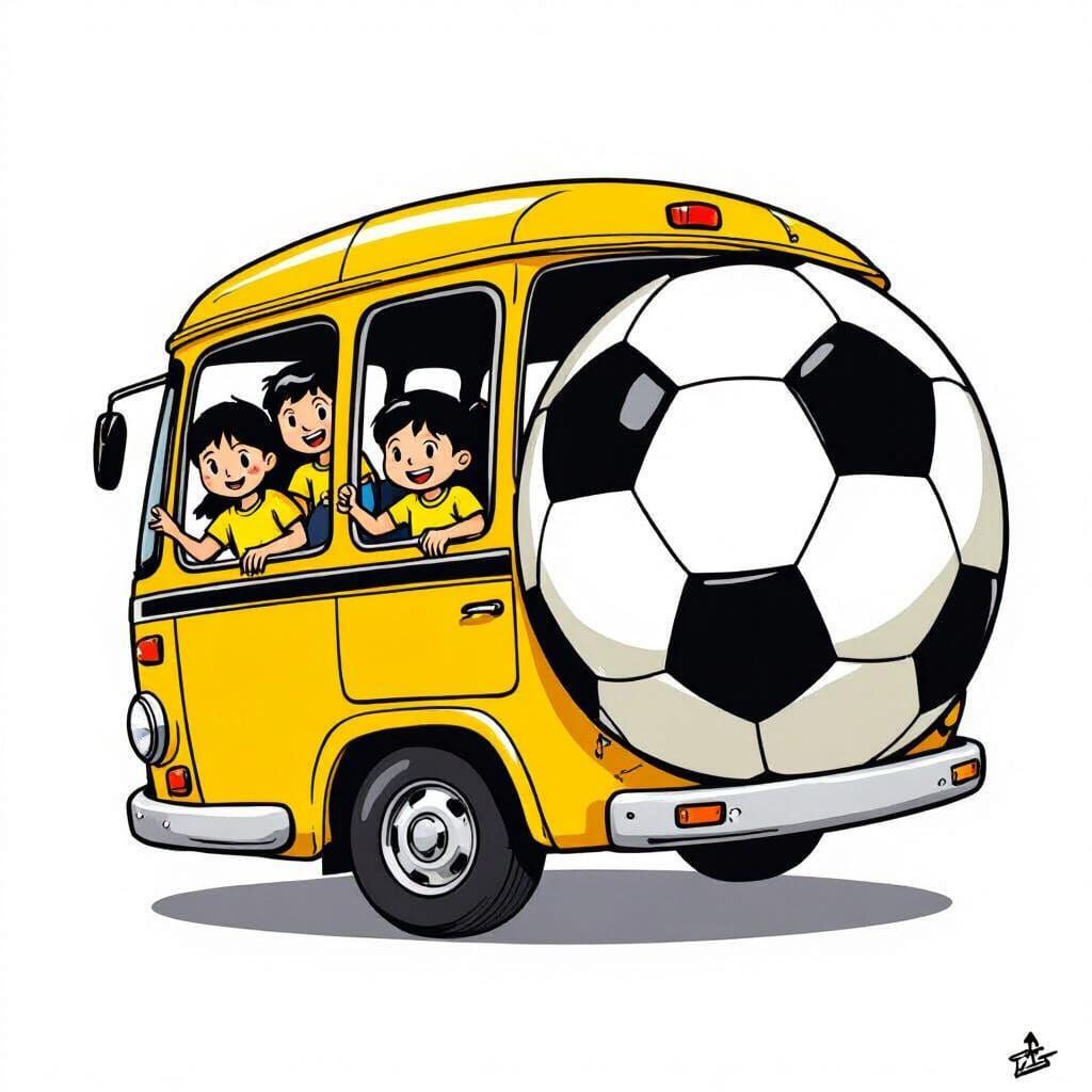 Yellow and Black Bus with Kids, Pop Art Style