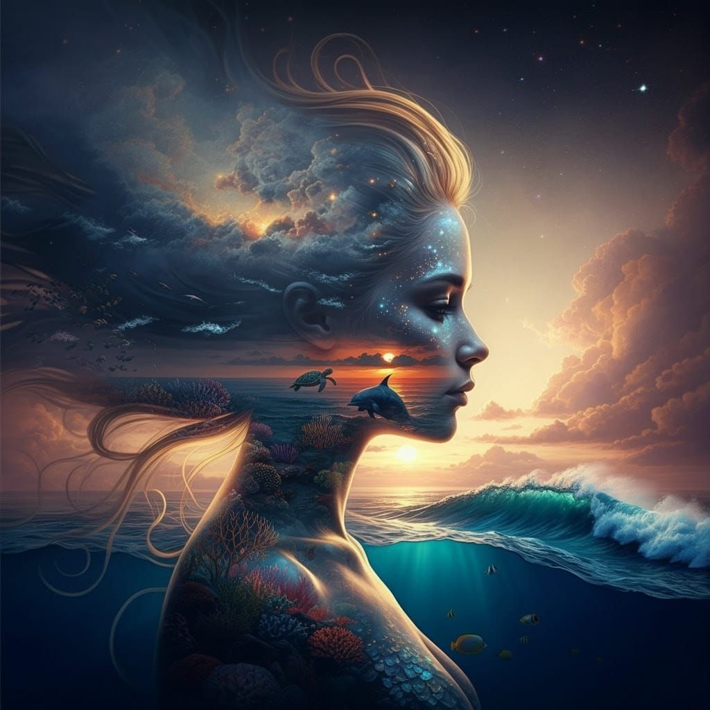 Dreamy Mermaid in Cosmic Digital Art