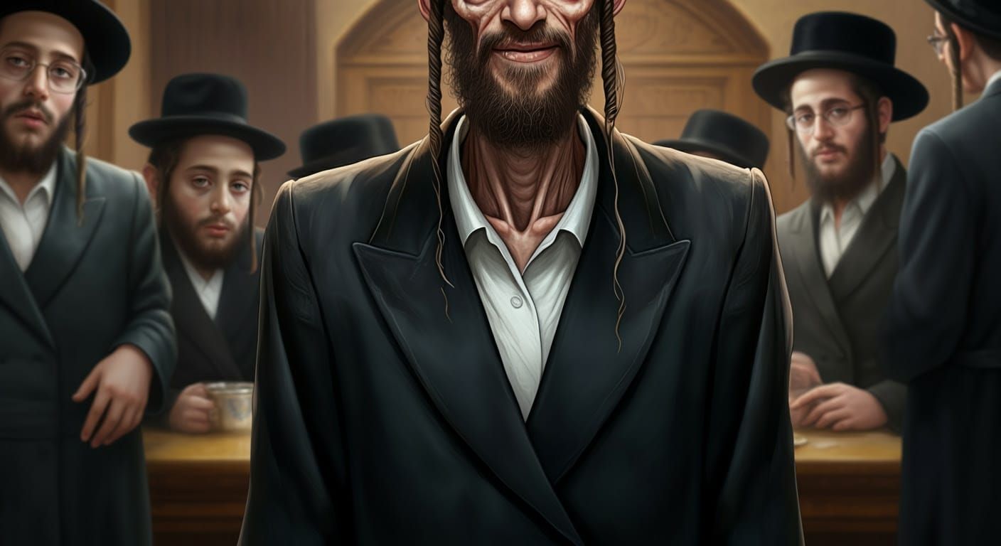 Thin Hasidic Man in Traditional Synagogue Attire