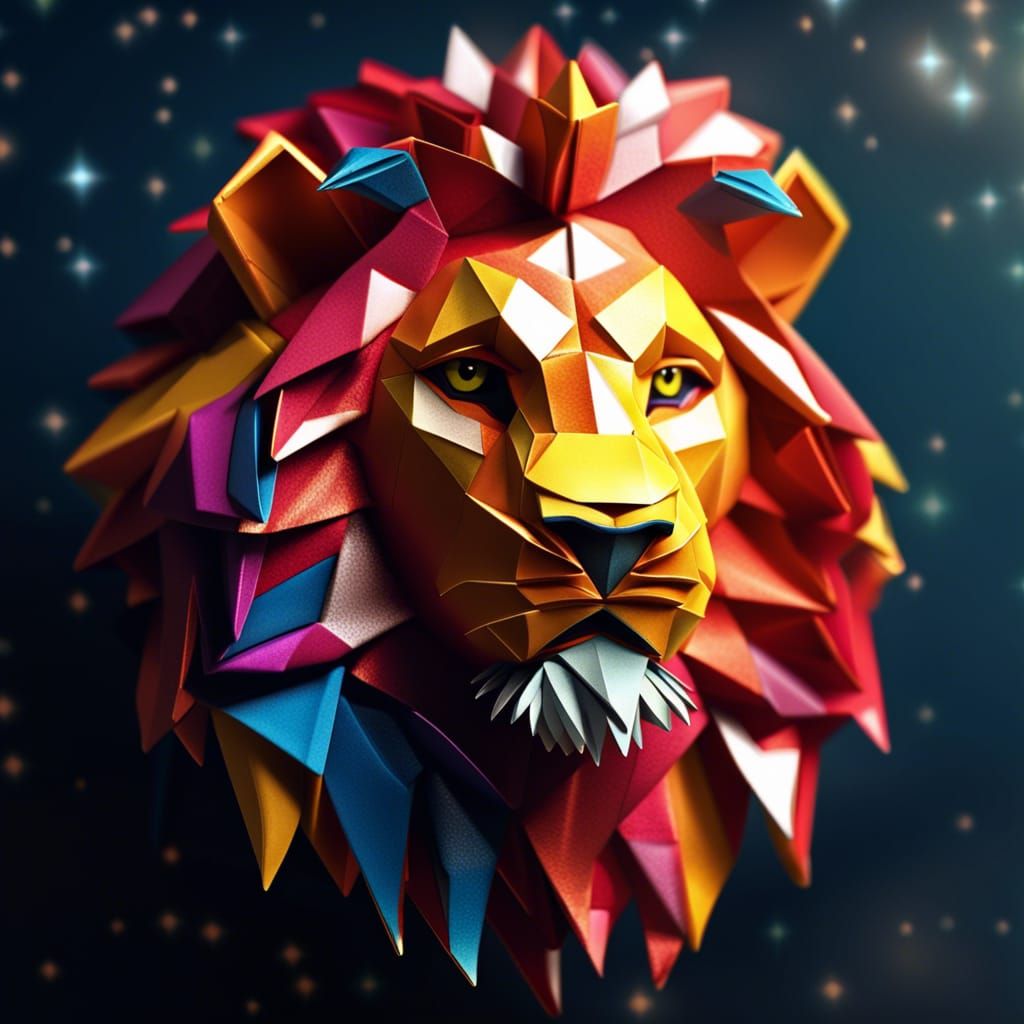 Majestic Origami Lion Head in Vibrant Colors