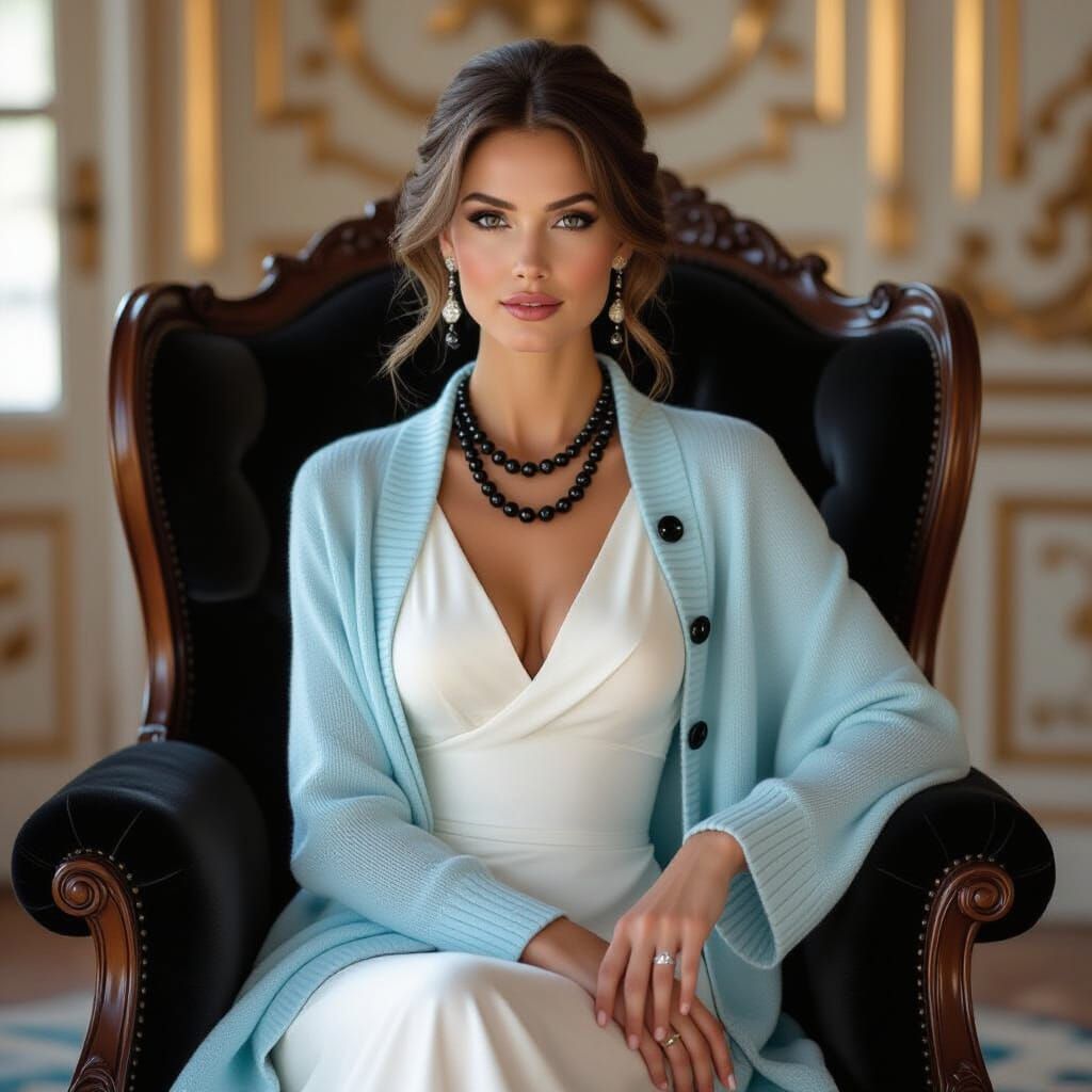 Elegant Woman in Castle, Art Nouveau Style