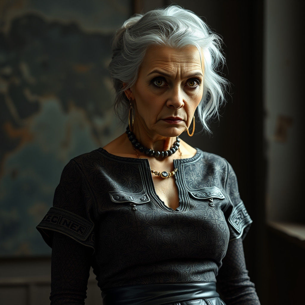 Hyperrealistic Older Woman in Intricate Dress