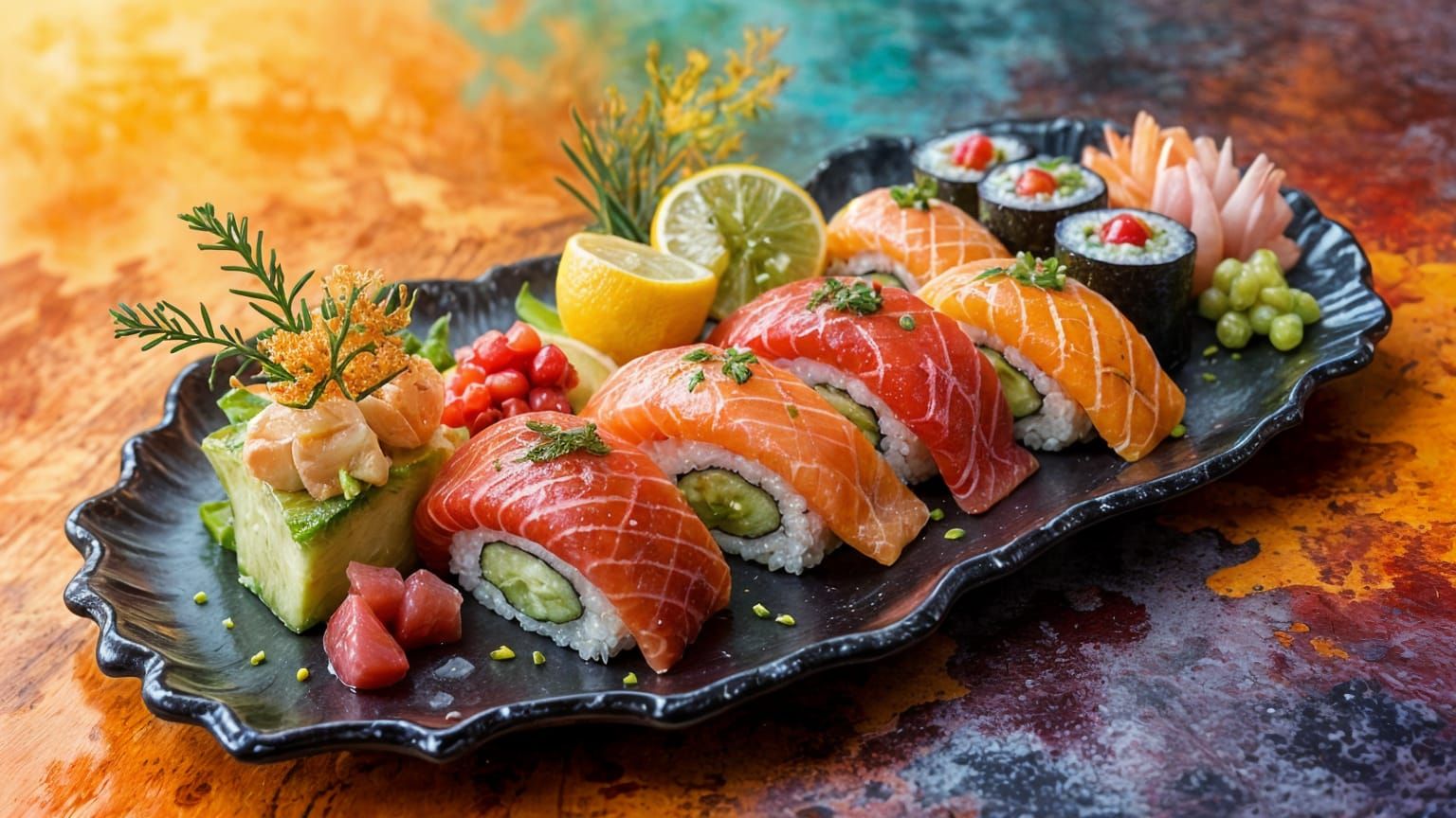 Elegant Sushi Platter as Impressionist Art