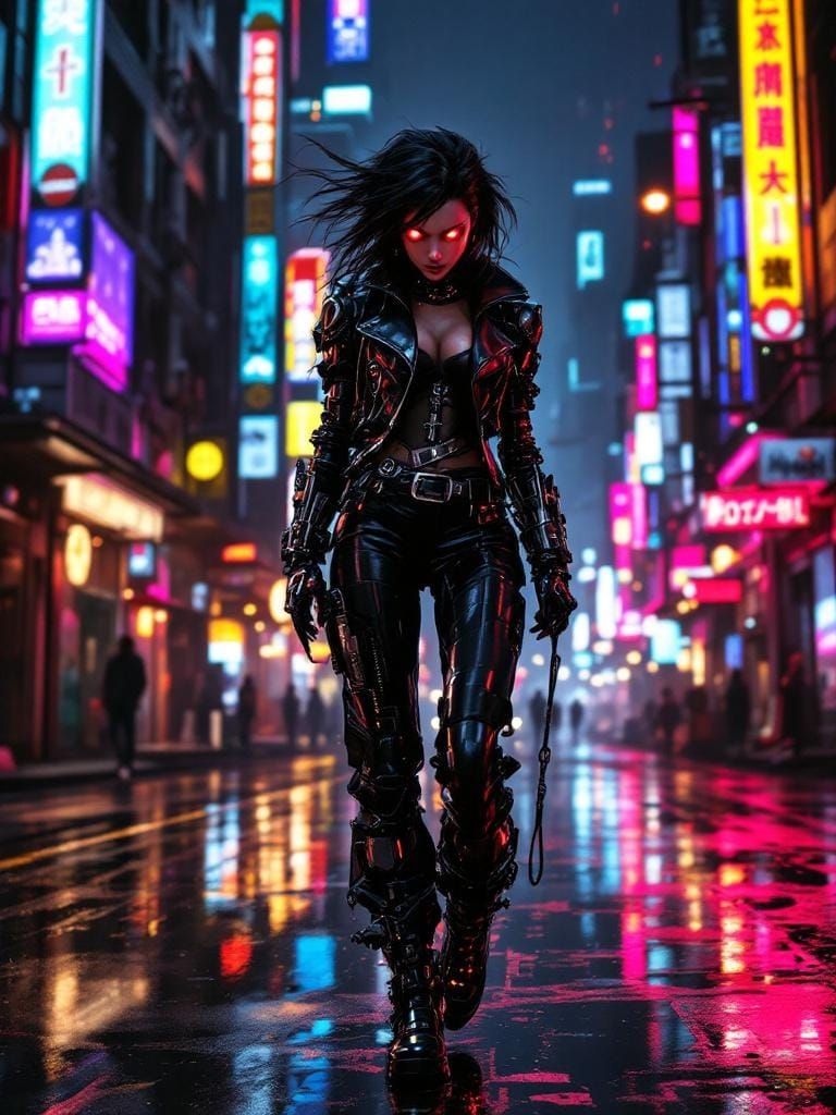 Cyberpunk Android in Gritty Cityscape