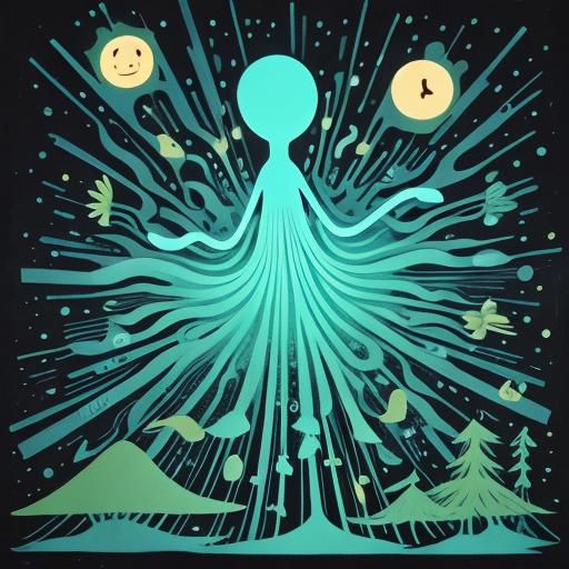 Bioluminescent Stick Figures in Urban Art Style