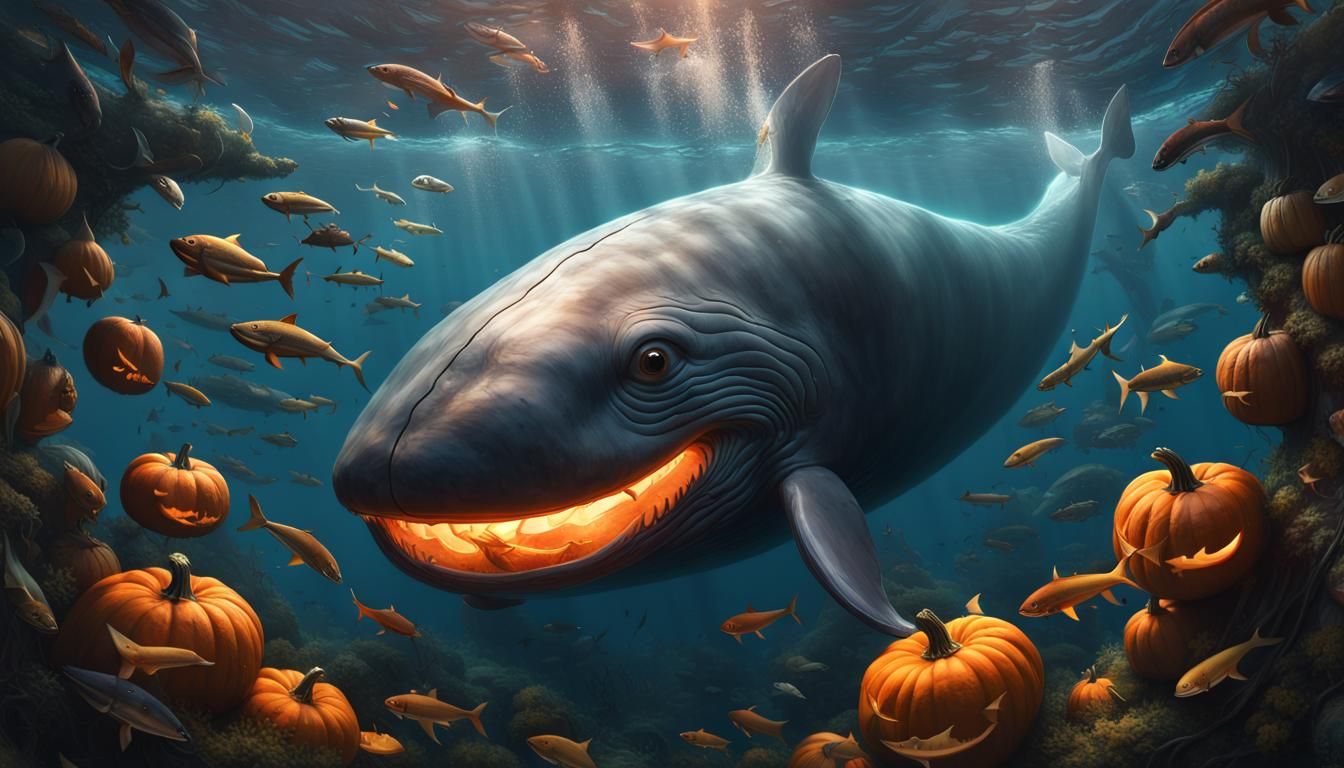 Whale Pumpkin Swimming in Ocean Ravine