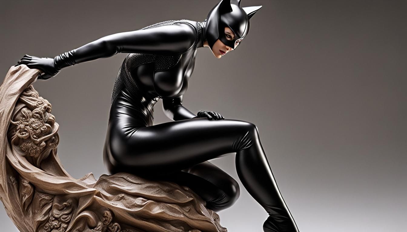 Voluptuous Catwoman Goddess Statue in Epic Battle