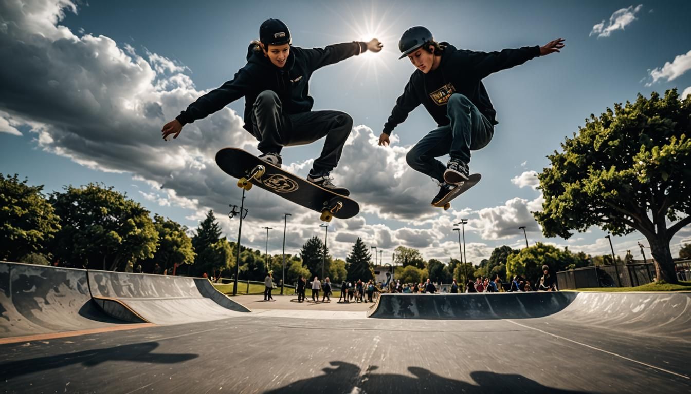 Skateboarder's High-Flying Flip: Hyperrealistic HDR Image