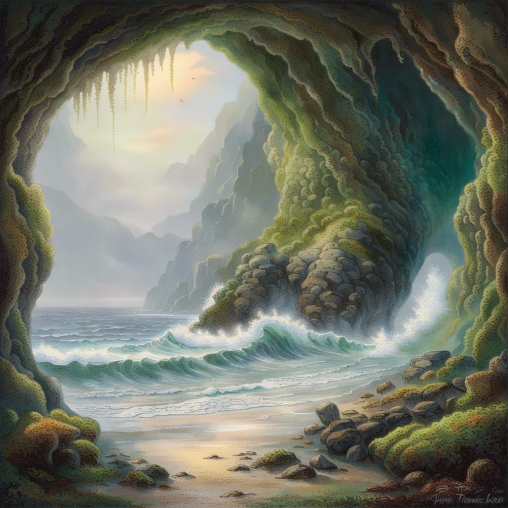Ethereal Cave View of Rocky Shoreline