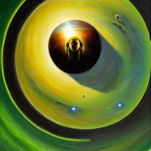 Hooded Alien Before a Green Ringed Planet