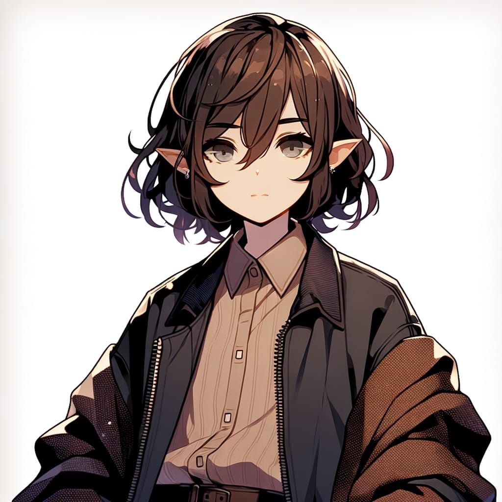 Anime-Style Non-Binary Half-Elf Character Portrait