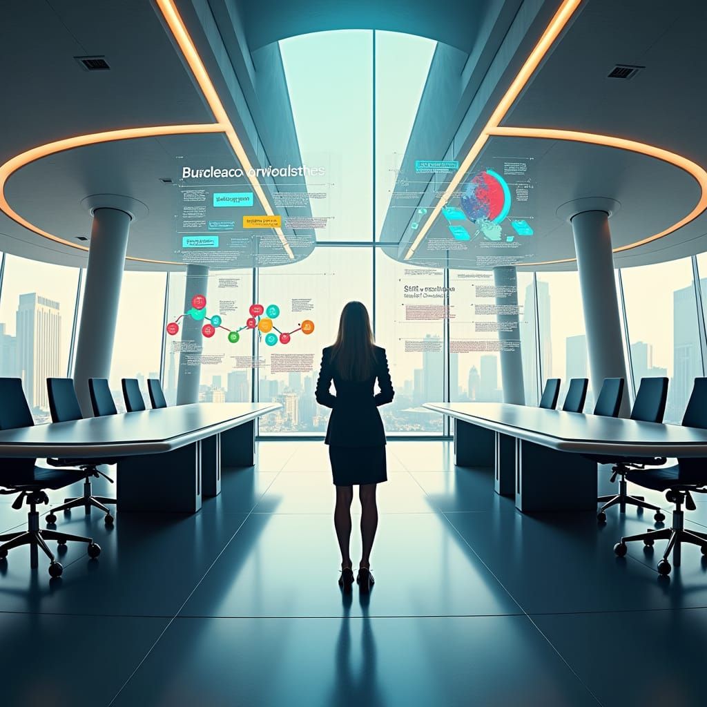 Businesswoman in Futuristic Conference Room