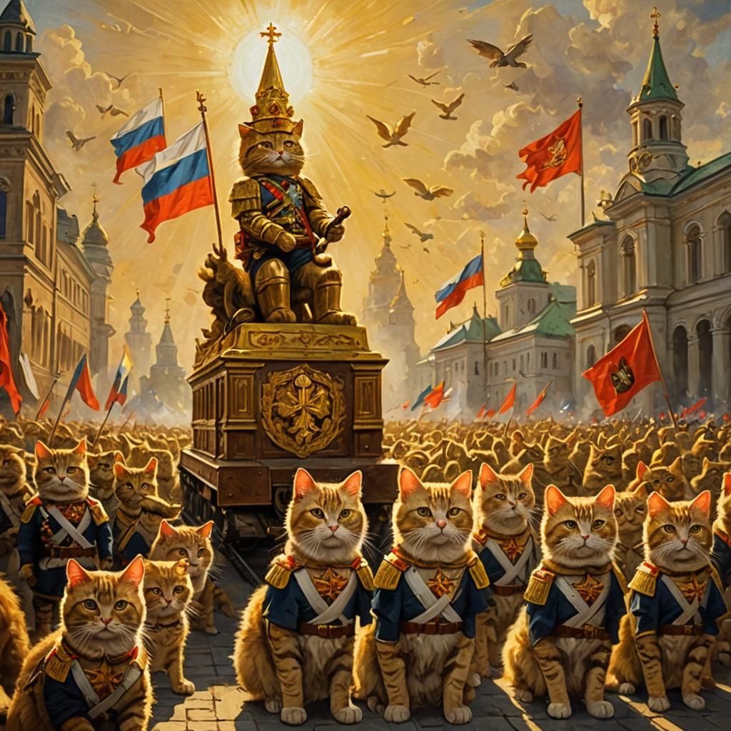 Cat Czar Leading Military Parade in Social Realism