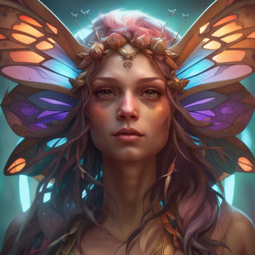 Moth Fae Portrait in Hyperdetailed Style