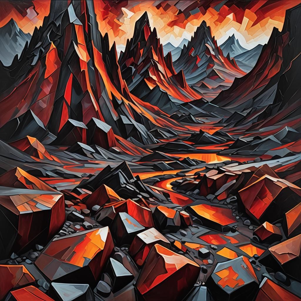 Mordor Landscape in Cubist Style