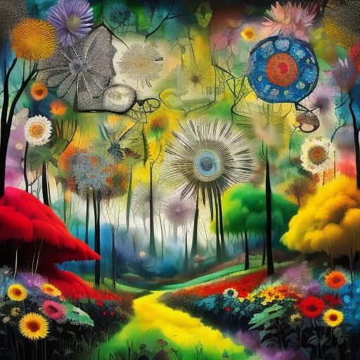 Winged Fairy in Surrealist Flower Dreamscape