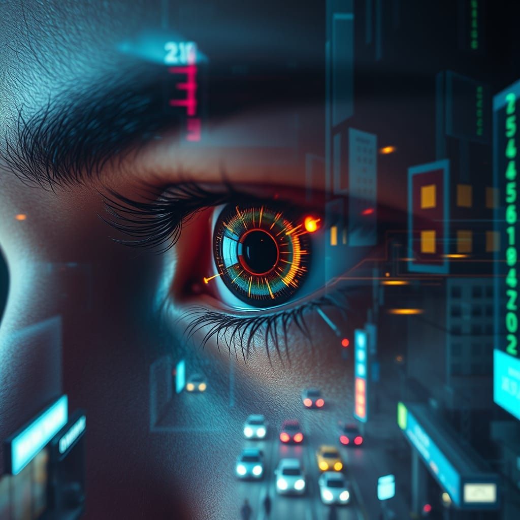 Cyberpunk Eye View: Double Exposure Digital Art
