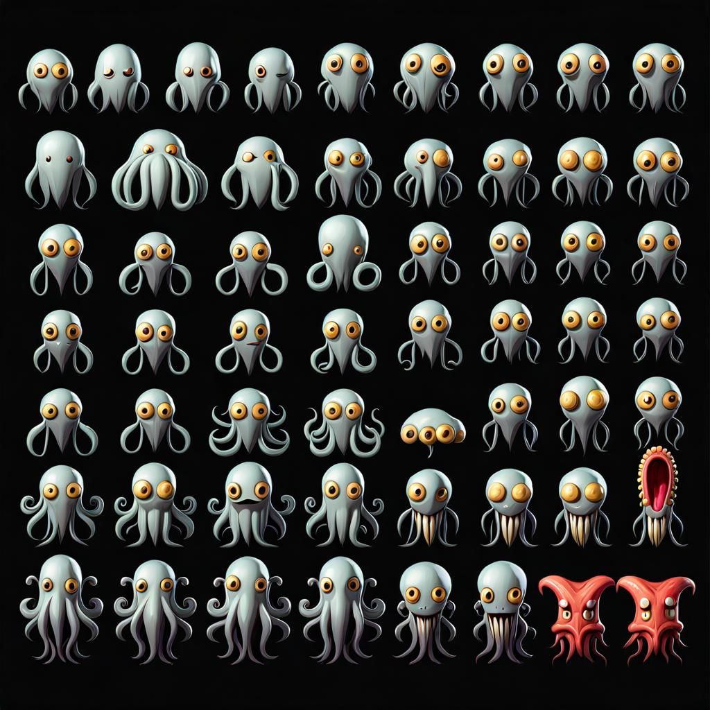 Cronenberg Game Sprite Sheet with Tentacles and Growths