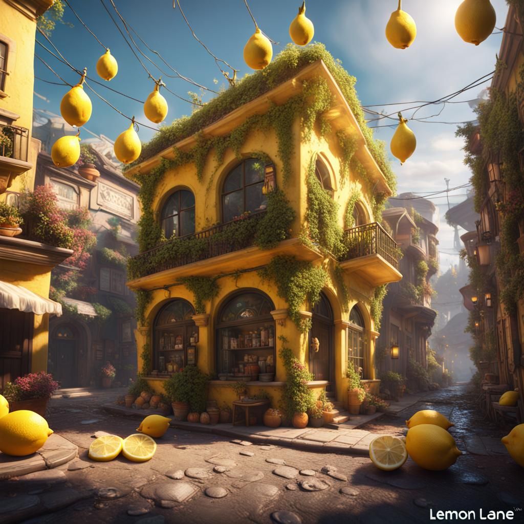 Lemon Lane Street in Fantastical Matte Painting Style