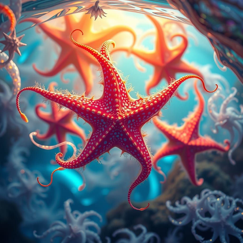 Ethereal Starfish in Surrealist Oceanic Dreamscape