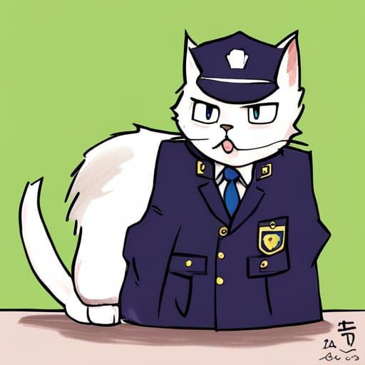 Anime Style Police Officer Cat Illustration