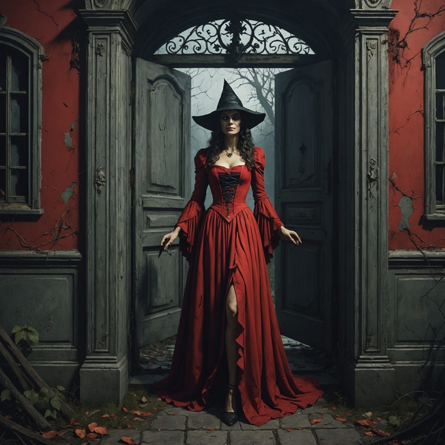 Evil Witch at Abandoned Villa Doorway