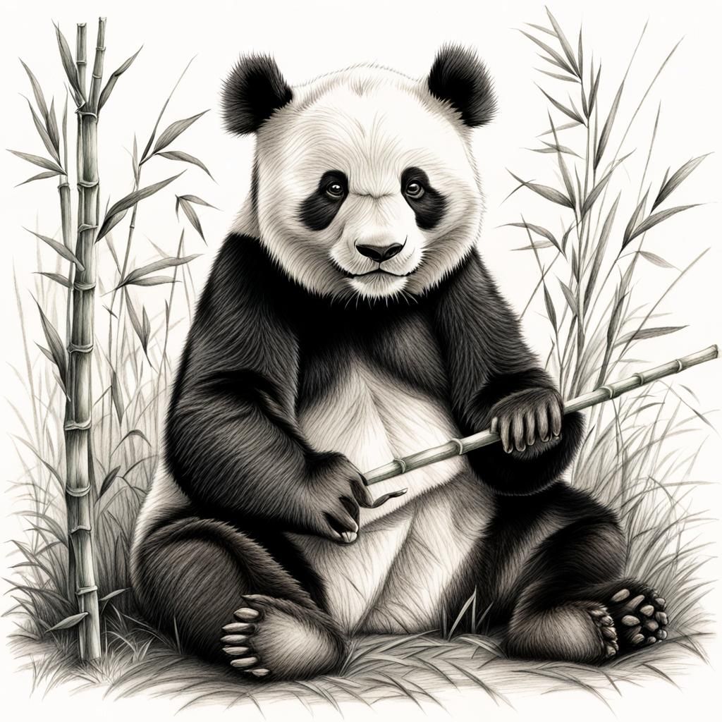Pencil Drawing of a Cute Panda Bear