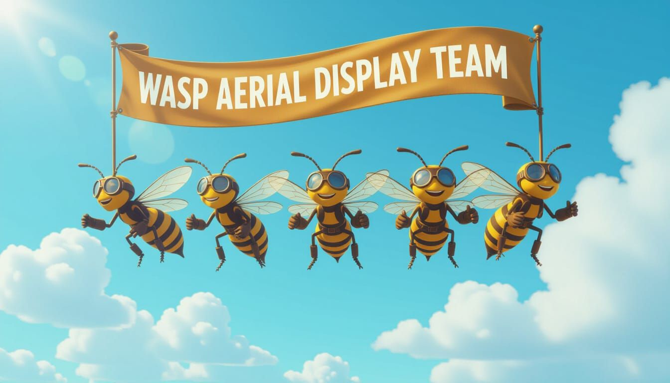 Five Pilot Wasps Fly in Arrow Formation with Banner