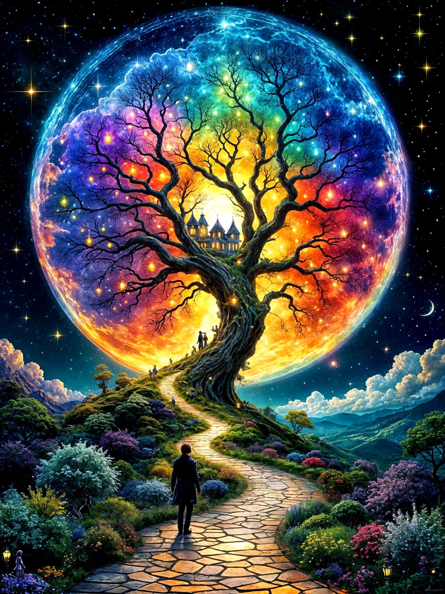 Stained Glass Tree of Magic in Dreamscape