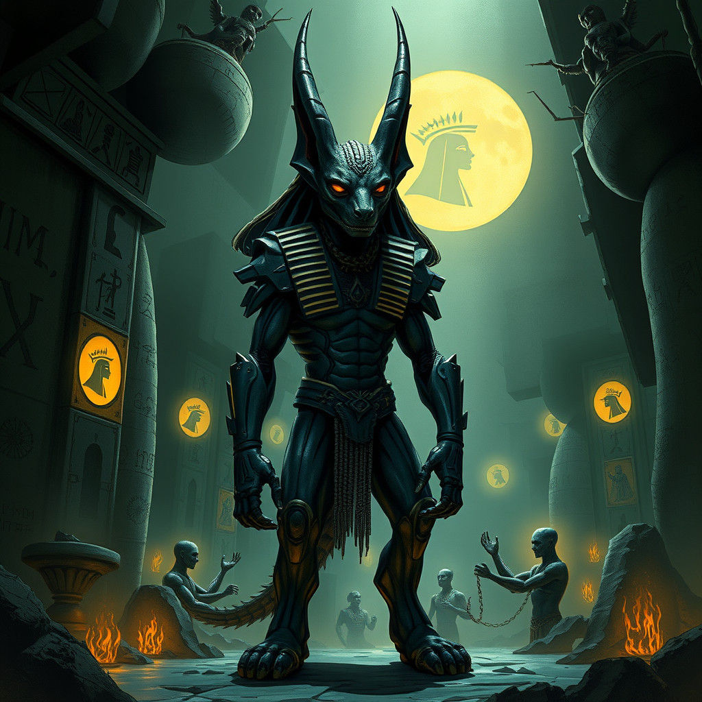 Anubis in Underworld: Giger and Beksiński Aesthetic