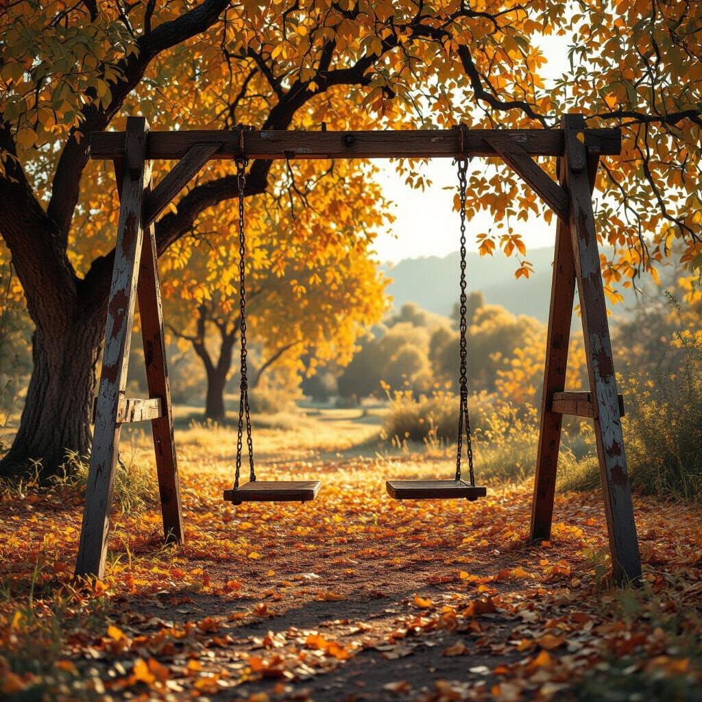 Rusty Swing Set in Sunlit Orange Grove